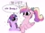 Size: 2048x1504 | Tagged: safe, artist:petaltwinkle, princess cadance, twilight sparkle, alicorn, pony, unicorn, g4, big eyes, bookhorse, cute, dialogue, duo, duo female, eye clipping through hair, eyebrows, eyebrows visible through hair, eyelashes, female, filly, filly twilight sparkle, floating eyebrows, floppy ears, folded wings, horn, long horn, long mane, looking at each other, looking at someone, meme, missing accessory, multicolored mane, no bitches?, no catchlights, open mouth, pink coat, ponytail, puppy dog eyes, purple coat, purple mane, purple text, signature, simple background, sparkles, sparkly eyes, speech bubble, straight mane, stubby legs, sweat, sweatdrop, teen princess cadance, text, that pony sure does love books, tied mane, twiabetes, unicorn horn, unicorn twilight, wall of tags, white background, wingding eyes, wings, young cadance, younger