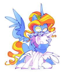 Size: 1349x1500 | Tagged: safe, artist:singingsun, oc, oc only, oc:singing sun, pegasus, pony, duo, duo female, female, looking at each other, looking at someone, pegasus oc, simple background, tail, wavy hair, wavy mane, wavy tail, white background, wings