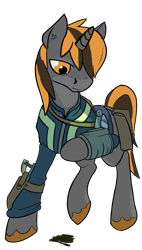 Size: 652x1149 | Tagged: safe, artist:dawn, edit, oc, oc only, oc:nettle kiss, fallout equestria, clothes, gun, holster, jumpsuit, pipbuck, recolor, simple background, solo, transparent background, vault suit, weapon