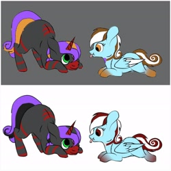 Size: 2896x2896 | Tagged: safe, oc, oc:midnight kiss, daughter, female, filly, foal, half changeling, playing