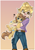 Size: 1240x1748 | Tagged: safe, artist:playful wings, oc, oc only, oc:buttercup, oc:ellie, human, pegasus, clothes, confused, denim, excited, gradient background, happy, hug, hugging a pony, human girl, jeans, pants, starry eyes, wingding eyes