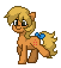Size: 204x228 | Tagged: safe, alternate version, edit, applejack (g1), earth pony, pony, pony town, g1, g4, animated, bow, female, g1 to g4, generation leap, gif, pixel art, remake, simple background, smiling, solo, tail, tail bow, transparent background, trotting, walking