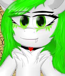 Size: 6500x7580 | Tagged: safe, artist:twinky, oc, oc only, semi-anthro, chest fluff, cute, green mane, human shoulders, solo, white body