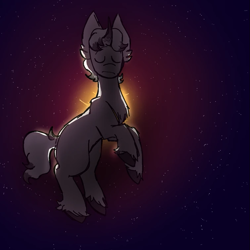 Size: 755x755 | Tagged: safe, artist:titansbiggestfan123, pony, unicorn, 2024 solar eclipse, blank flank, colored hooves, eyes closed, gradient horn, horn, male, moon, ponified, solarballs, solo, space, stallion, stars, sun, unshorn fetlocks