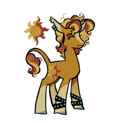 Size: 900x900 | Tagged: safe, artist:camo_ty, sunset shimmer, pony, unicorn, g4, alternate color palette, alternate design, alternate hairstyle, alternate tailstyle, blaze (coat marking), coat markings, colored eartips, colored eyebrows, colored hooves, colored horn, curly mane, curly tail, curved horn, ear piercing, ear tufts, earring, facial markings, female, helix piercing, horn, jewelry, leonine tail, looking back, mare, multicolored mane, multicolored tail, no catchlights, orange coat, piercing, profile, redesign, short mane, short tail, signature, simple background, socks (coat markings), solo, standing, striped horn, studded bracelet, tail, teal eyes, white background