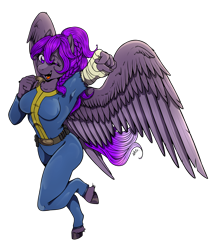 Size: 2893x3350 | Tagged: safe, artist:natt333, oc, oc only, oc:violet flame, pegasus, anthro, unguligrade anthro, fallout equestria, breasts, commission, commissioner:solar aura, female, simple background, solo, transparent background