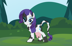 Size: 3840x2472 | Tagged: safe, alternate version, artist:badumsquish, derpibooru exclusive, rarity, cow, cow pony, pony, g4, bedroom eyes, cowified, female, imminent milking, looking at you, mare, open mouth, open smile, raricow, show accurate, smiling, solo, species swap, this will end in milking, udder