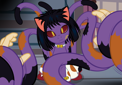 Size: 3284x2300 | Tagged: safe, artist:badumsquish, derpibooru exclusive, cat, cat pony, human, monster pony, original species, pony, g4, :3, bell, bell collar, bracelet, choker, clothes, collar, dark, female, grabbing, hand, head tilt, house, i've seen enough hentai to know where this is going, jewelry, looking at you, mare, multiple tails, necklace, nekonelle, offscreen character, polka dots, ponified, pov, raised tail, red eyes, sailor moon (series), shoes, show accurate, sitting, skirt, smiling, smirk, socks, solo, stockings, struggling, tail, tentacle tail, tentacles, thigh highs