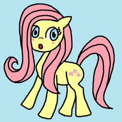 Size: 720x720 | Tagged: safe, artist:パルナス, fluttershy, pony, g4, :o, blush sticker, blushing, female, light blue background, mare, open mouth, simple background, solo, tail, wingless