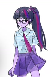 Size: 935x1414 | Tagged: safe, artist:sugarcube269, sci-twi, twilight sparkle, equestria girls, g4, clothes, female, glasses, necktie, ponytail, simple background, skirt, solo, white background
