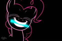 Size: 850x567 | Tagged: safe, artist:cosmicwaltz, pinkie pie, g4, 2011, black background, eyes closed, glowstick, holding in mouth, neon, outlines only, simple background, smiling, solo, vector, wallpaper