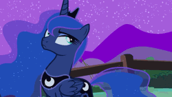 Size: 1920x1080 | Tagged: safe, artist:ocean lover, edit, edited screencap, screencap, princess luna, alicorn, python, snake, g4, luna eclipsed, animated, blinking, blue eyeshadow, crossover, crown, deadpan, disney, ethereal mane, excessive downvotes, eyeshadow, fence, flowing mane, forked tongue, frown, gif, jewelry, kaa, lidded eyes, link in description, looking at each other, looking at someone, luna is not amused, makeup, moon cutie mark, mountain, mountain range, night, outdoors, peytral, regalia, serious, serious face, sparkles, starry mane, starry night, starry tail, stars, tail, the jungle book, unamused, youtube, youtube link
