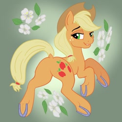 Size: 800x800 | Tagged: safe, artist:kujivunia, applejack, earth pony, pony, g4, abstract background, applebutt, butt, butt focus, colored, dock, female, flat colors, freckles, frog (hoof), hat, hooves, horseshoes, lineart, lip bite, mare, plot, sketch, solo, tail, underhoof