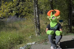Size: 1280x856 | Tagged: safe, artist:azuritecoin, artist:limeythecheetah, thorax, changedling, changeling, human, g4, clothes, cosplay, costume, fursuit, irl, irl human, king thorax, outdoors, photo, sitting