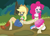 Size: 2500x1805 | Tagged: safe, artist:nie-martw-sie-o-mnie, applejack, pinkie pie, human, equestria girls, g4, my little pony: friendship is magic, pinkie apple pie, bondage, boots, bound and gagged, clothes, cowboy boots, cowboy hat, denim, denim skirt, dress, duo, gag, hat, rope, rope bondage, shoes, skirt, tape, tape gag, tied up