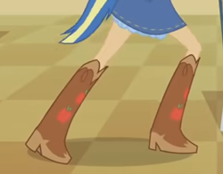 Size: 808x634 | Tagged: safe, screencap, applejack, equestria girls, g4, my little pony equestria girls, boots, boots shot, cafeteria, cowboy boots, cropped, helping twilight win the crown, legs, pictures of legs, shoes, wondercolt tail