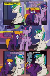 Size: 1920x2948 | Tagged: safe, artist:alexdti, twilight sparkle, oc, oc:purple creativity, oc:star logic, alicorn, pegasus, pony, unicorn, comic:quest for friendship retold, g4, derp, horn, implied rainbow dash, twilight sparkle (alicorn), twilight's castle