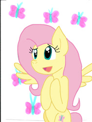 Size: 689x909 | Tagged: safe, artist:cmara, fluttershy, butterfly, pegasus, g4, female, simple background, solo, white background