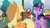 Size: 480x270 | Tagged: safe, edit, edited screencap, screencap, applejack, twilight sparkle, winona, bird, dog, duck, earth pony, falcon, pony, toucan, unicorn, g4, may the best pet win, season 2, applejack's hat, butt, cowboy hat, cute, female, hat, horn, laughing, licking, mare, open mouth, plot, underhoof