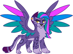 Size: 1920x1412 | Tagged: safe, artist:icosmicpotato, allura, big cat, leopard, snow leopard, g4, g5, adorallura, countershading, cute, female, g5 to g4, generation leap, helix piercing, simple background, solo, spread wings, transparent background, winged big cat, wings