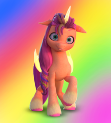 Size: 1920x2113 | Tagged: safe, artist:fynamic, edit, edited screencap, screencap, sunny starscout, alicorn, g5, female, gradient background, horn, race swap, rainbow background, solo, sunnycorn, wings