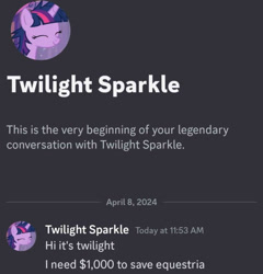 Size: 654x680 | Tagged: safe, edit, edited screencap, screencap, twilight sparkle, alicorn, pony, g4, conversation, discord (program), eyes closed, female, mare, meme, scam, seems legit, solo, text, twilight sparkle (alicorn)