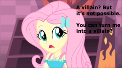 Size: 1280x721 | Tagged: safe, edit, edited screencap, editor:incredibubbleirishguy, screencap, fluttershy, a fine line, equestria girls, g4, my little pony equestria girls: better together, fluttershy boho dress, fluttershy's revenge, open mouth, reference, solo, the little mermaid 2: return to the sea