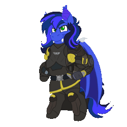 Size: 1500x1500 | Tagged: safe, artist:euspuche, oc, oc only, oc:guard cobalt flash, bat pony, semi-anthro, animated, bat pony oc, bipedal, commission, fangs, gif, helldivers, helmet, salute, simple background, solo, transparent background, ych result