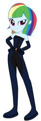 Size: 522x1532 | Tagged: safe, rainbow dash, human, equestria girls, g4, alternate hairstyle, looking at you, secret agent, simple background, solo, transparent background
