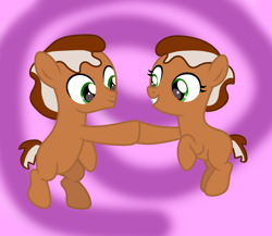 Size: 2400x2080 | Tagged: safe, artist:edwardhamham, oc, oc:cinnamon applecake, g4, base used, colt, duo, duo male and female, female, filly, foal, male, rule 63