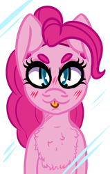 Size: 555x873 | Tagged: safe, artist:lazerblues, pinkie pie, earth pony, pony, blushing, chest fluff, glass, looking at you, solo