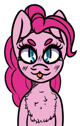 Size: 555x873 | Tagged: safe, alternate version, artist:lazerblues, pinkie pie, earth pony, pony, g4, blushing, chest fluff, looking at you, simple background, solo, tongue out, transparent background