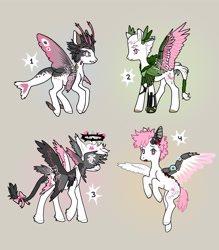 Size: 3500x4000 | Tagged: safe, artist:sivelu, oc, oc only, merpony, pegasus, abstract background, adoptable, amputee, antennae, artificial wings, augmented, bow, fins, fish tail, halo, head wings, heterochromia, leonine tail, male, multiple wings, prosthetic ear, prosthetic limb, prosthetic wing, prosthetics, spread wings, stallion, tail, tail bow, transparent wings, unshorn fetlocks, winged hooves, wings