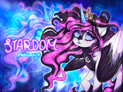 Size: 960x719 | Tagged: safe, artist:natures_love, oc, alicorn, pony, alicorn oc, female, horn, mare, solo, space, title, wings