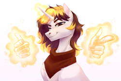 Size: 3000x2000 | Tagged: safe, artist:sparkling_light, oc, oc only, pony, unicorn, gradient background, hand, horn, magic, magic hands, solo
