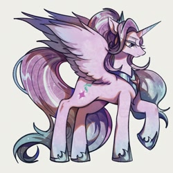 Size: 1600x1600 | Tagged: safe, artist:tkotu434, starlight glimmer, alicorn, pony, g4, alicornified, crown, female, hoof shoes, horn, jewelry, mare, peytral, princess shoes, race swap, raised hoof, regalia, solo, spread wings, starlicorn, wings, xk-class end-of-the-world scenario