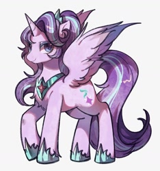 Size: 1368x1461 | Tagged: safe, artist:tkotu434, starlight glimmer, alicorn, pony, g4, alicornified, crown, female, hoof shoes, horn, jewelry, looking at you, mare, peytral, princess shoes, race swap, raised hoof, regalia, smiling, smiling at you, solo, spread wings, starlicorn, tail, wings, xk-class end-of-the-world scenario