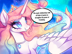 Size: 960x719 | Tagged: safe, artist:natures_love, oc, oc only, merpony, pony, beautiful, blue eyes, bubble, concave belly, crepuscular rays, crown, cute, digital art, dorsal fin, eyelashes, eyeshadow, feather, female, fin, fins, fish tail, flowing mane, flowing tail, happy, horn, jewelry, makeup, mare, necklace, ocean, pearl necklace, regalia, scales, seaponified, seashell, slender, smiling, solo, sparkles, species swap, spread wings, swimming, tail, thin, underwater, water, wings