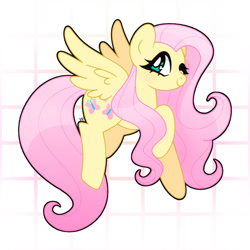 Size: 1400x1400 | Tagged: safe, artist:vivian reed, fluttershy, pegasus, pony, cute, female, flying, grid, mare, one eye closed, shyabetes, simple background, smiling, solo, white background