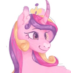 Size: 755x780 | Tagged: safe, artist:pasteljesterz, princess cadance, alicorn, pony, g4, bust, curved horn, cute, cutedance, female, horn, jewelry, mare, regalia, simple background, smiling, solo, white background