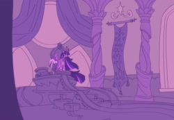 Size: 2048x1420 | Tagged: safe, artist:pasteljesterz, twilight sparkle, alicorn, pony, g4, colored wings, curved horn, female, hoof shoes, horn, jewelry, mare, older, older twilight, older twilight sparkle (alicorn), peytral, regalia, sitting, solo, throne, throne room, twilight sparkle (alicorn), wings
