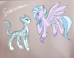Size: 1530x1200 | Tagged: safe, artist:wimple, silverstream, cat, hippogriff, crossover, facing each other, female, flying, warrior cats