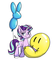Size: 885x1004 | Tagged: safe, artist:ponballoon, starlight glimmer, pony, unicorn, g4, balloon, female, helium tank, horn, mare, simple background, solo, squish, starlooner glimmer, stomping, that pony sure does love balloons, transparent background