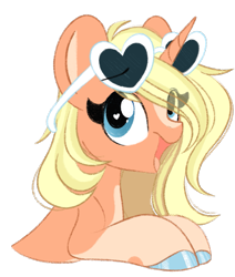 Size: 1153x1361 | Tagged: safe, artist:emberslament, oc, oc only, oc:ember glow, unicorn, blaze (coat marking), coat markings, cute, doodle, eye clipping through hair, facial markings, female, glasses, hair over one eye, heart, heart eyes, heart shaped glasses, horn, mare, open mouth, ponysona, simple background, socks (coat markings), sunglasses, sunglasses on head, transparent background, unicorn oc, wingding eyes