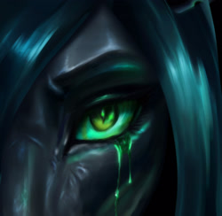 Size: 2258x2207 | Tagged: safe, artist:polnocnykot, queen chrysalis, changeling, changeling queen, g4, angry, bust, changeling slime, close-up, crying, dark, digital art, evil, eyebrows, eyelashes, eyeshadow, female, female focus, glowing, glowing eyes, green eyes, looking at you, makeup, mare, night, portrait, solo, tears of anger, teary eyes