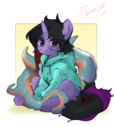 Size: 3500x3900 | Tagged: safe, oc, pony, black hair, clothes, commission, hoodie, horn, solo, tentacles
