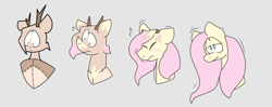 Size: 976x387 | Tagged: safe, artist:st0ne-drag0n, fluttershy, deer, pony, bust, furry to pony, portrait, simple background, transformation, transformation sequence, unamused