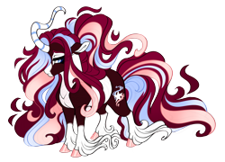 Size: 4300x3100 | Tagged: safe, artist:gigason, oc, oc only, oc:cantrip, pony, unicorn, blue eyes, body markings, coat markings, colored hooves, colored horn, colored pinnae, curved horn, ears back, ethereal mane, ethereal tail, facial markings, female, gradient mane, gradient tail, horn, lidded eyes, long feather, long fetlocks, long horn, long mane, long tail, magical lesbian spawn, mare, obtrusive watermark, offspring, pale belly, parent:oc:carmine, parent:oc:lotus logi, ponytail, shiny hooves, simple background, snip (coat marking), solo, striped horn, tail, transparent background, unicorn oc, unshorn fetlocks, watermark
