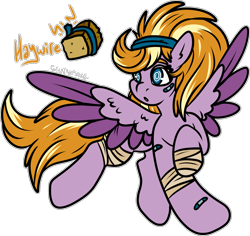 Size: 1885x1783 | Tagged: safe, artist:sexygoatgod, oc, oc only, oc:haywire, pegasus, pony, adoptable, bandage, bandaid, headband, magical lesbian spawn, offspring, parent:derpy hooves, parent:screwball, parents:derpball, simple background, solo, swirly eyes, transparent background