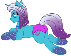Size: 8425x6648 | Tagged: safe, alternate version, artist:ejlightning007arts, comet (g5), auroricorn, pony, g4, g5, my little pony: make your mark, my little pony: make your mark chapter 6, my little pony: tell your tale, secrets of starlight, spoiler:g5, base used, butt, clothes, coat markings, g5 to g4, generation leap, glasses, glitter, glitter mane, jewelry, looking back, lying down, male, necklace, pink swimsuit, plot, sexy, simple background, socks (coat markings), solo, speedo, stallion, sultry pose, swimsuit, transparent background, vector